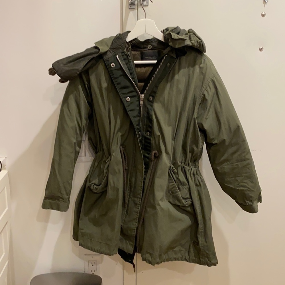 Scotch and soda down filled parka with removable layer